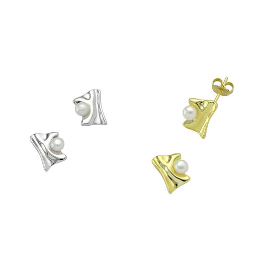 "Crumpled" Earrings With pearl